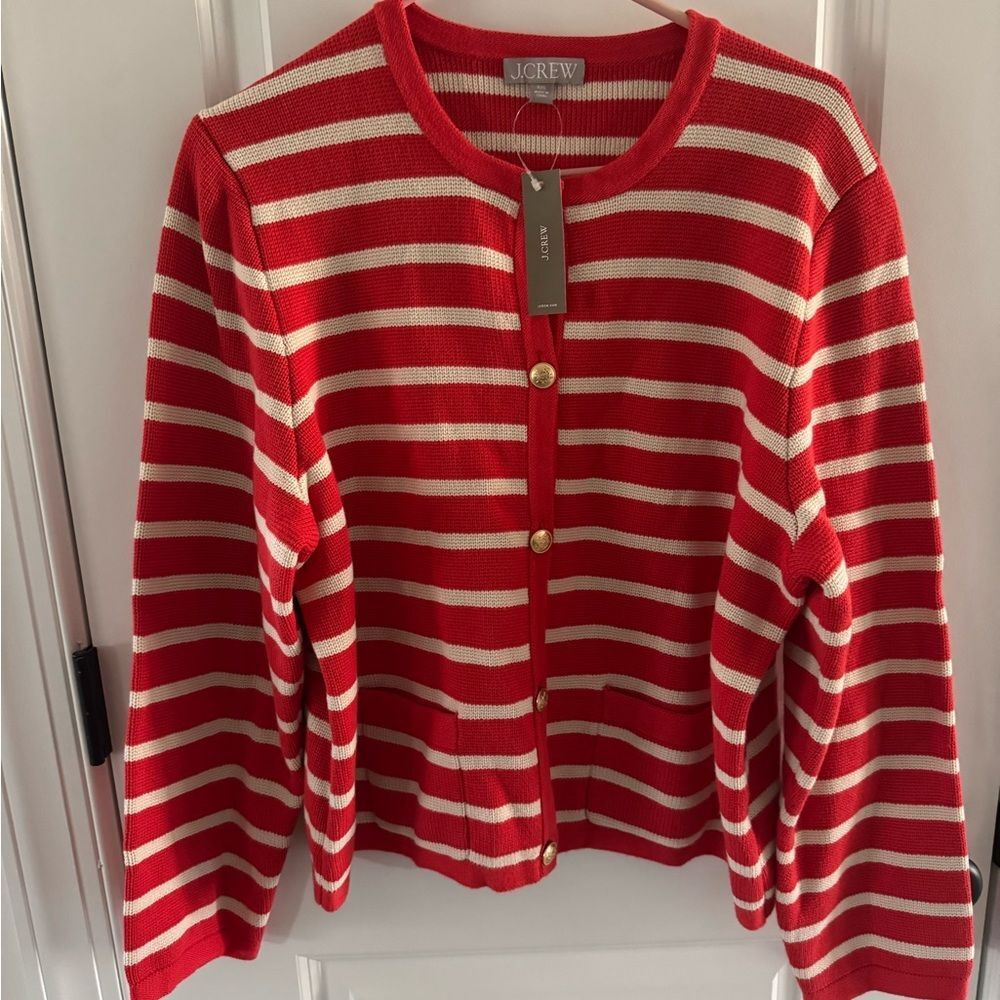 J.Crew Emilie Sweater Lady Jacket in a red and ivory stripe NWT